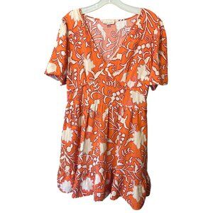 Knox Rose Pullover Dress Women's MED Flutter-Sleeves Smocked Back Orange Floral